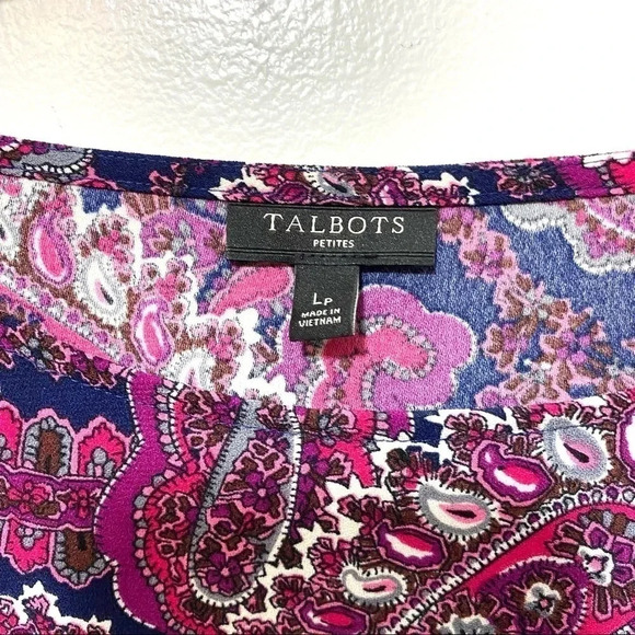 Talbots shirt Pink  paisley polyester Women’s Size Large Petite - Picture 5 of 10